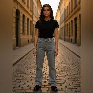 Paige Skyline gray denim jeans spandex stretch pockets mid rise 12 straight leg